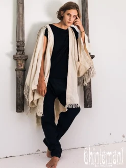 Fringe Linen Kimono / Off White Cream