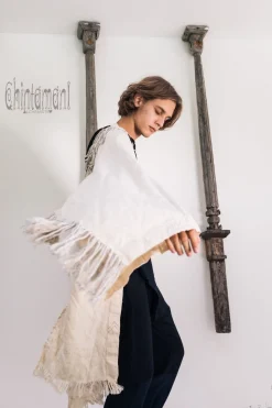 Fringe Linen Kimono / Off White Cream