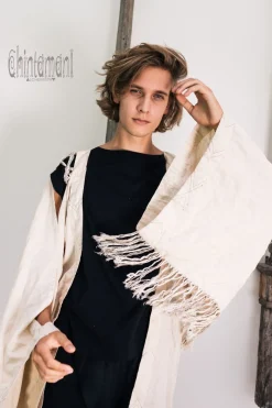 Fringe Linen Kimono / Off White Cream