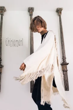 Fringe Linen Kimono / Off White Cream