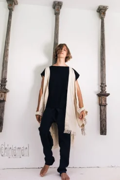 Fringe Linen Kimono / Off White Cream