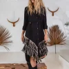 Fringe Linen Mini Dress / Black