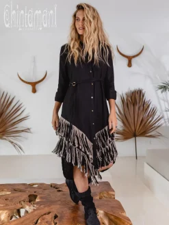 Fringe Linen Mini Dress / Black