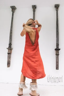 Fringe Linen Mini Dress / Red Ochre