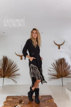 Fringe Linen Mini Dress / Black