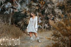 Fringe Linen Mini Dress / Natural Grey