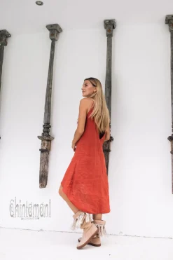 Fringe Linen Mini Dress / Red Ochre