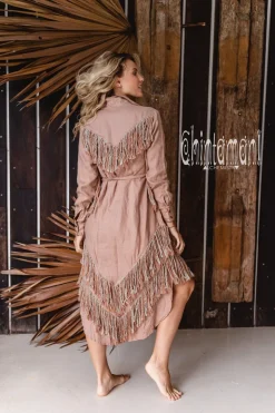 Fringe Linen Mini Dress / Dusty Pink