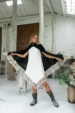 Fringed Cotton Poncho / Black