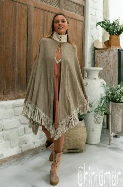 Fringed Cotton Poncho / Desert Sage