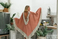 Fringed Cotton Poncho / Dusty Pink