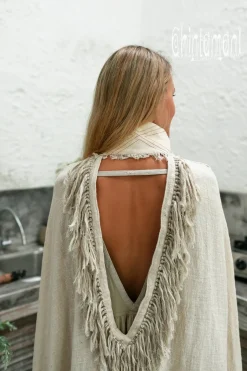 Fringed Cotton Poncho / Off White