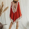 Fringed Cotton Poncho / Red Ochre