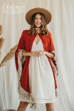 Fringed Cotton Poncho / Red Ochre