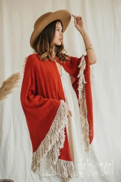 Fringed Cotton Poncho / Red Ochre