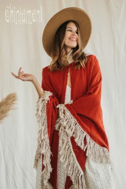 Fringed Cotton Poncho / Red Ochre