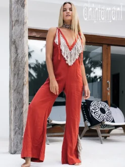 Fringed Jumpsuit / Red Ochre