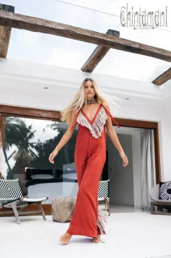 Fringed Jumpsuit / Red Ochre