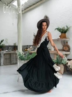 Fringed Maxi Dress / Black