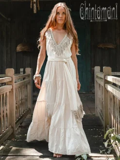 Fringed Maxi Dress / Off White