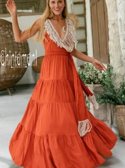 Fringed Maxi Dress / Red Ochre