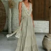 Fringed Maxi Dress / Sage Green