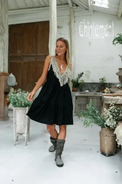 Fringed Midi Dress / Black