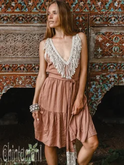Fringed Midi Dress / Dusty Pink