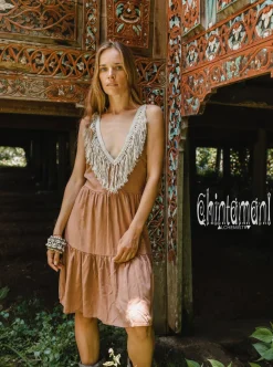 Fringed Midi Dress / Dusty Pink