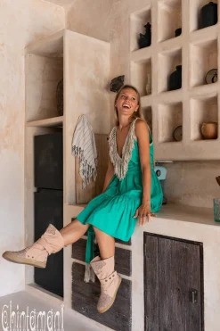 Fringed Midi Dress / Green