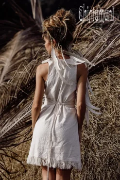 Fringed Mini V Dress / Off White
