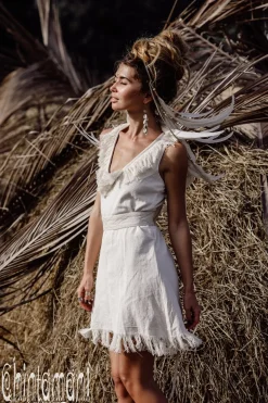 Fringed Mini V Dress / Off White