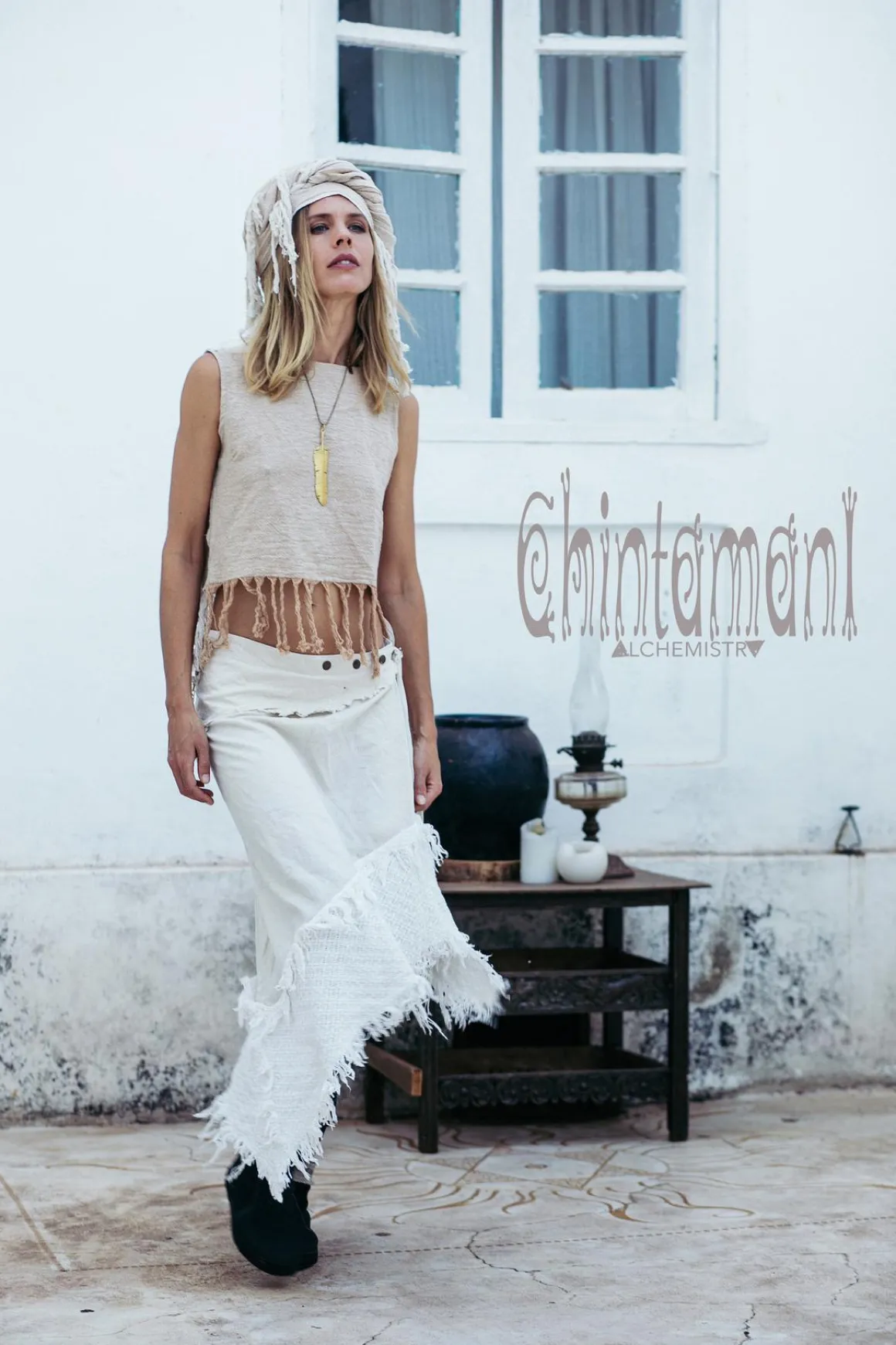 Fringy Crop Top / Beige