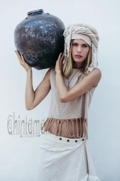 Fringy Crop Top / Beige