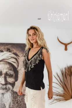 Fringy Linen Top / Black