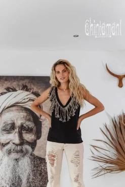 Fringy Linen Top / Black