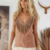 Fringy Linen Top / Dusty Pink