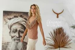 Fringy Linen Top / Dusty Pink