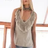 Fringy Linen Top / Gray
