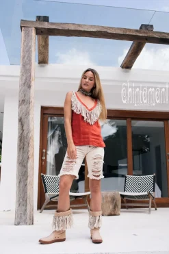 Fringy Linen Top / Red Ochre