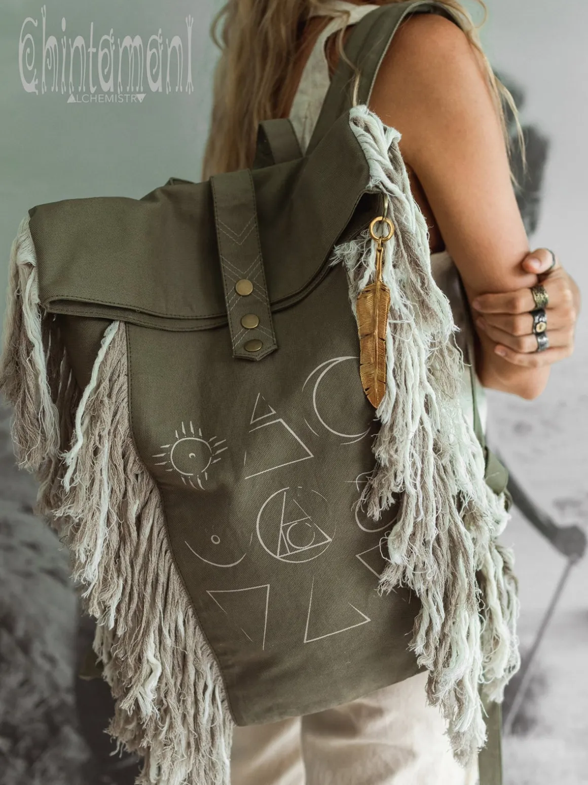 Fringy RollTop Backpack / Army Green