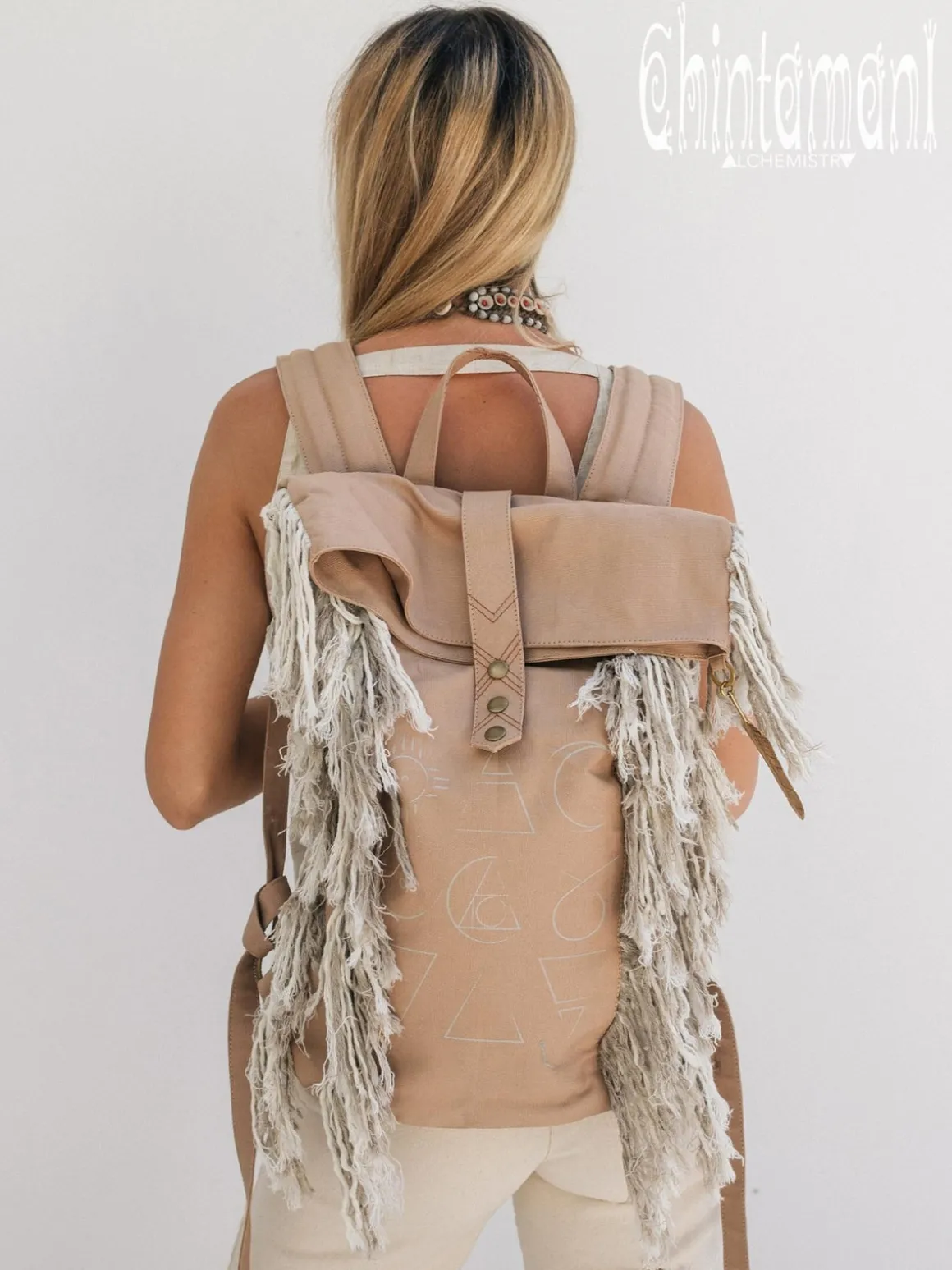 Fringy RollTop Backpack / Beige