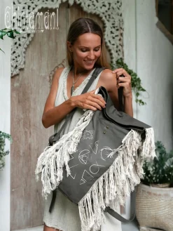 Fringy RollTop Backpack / Dark Gray