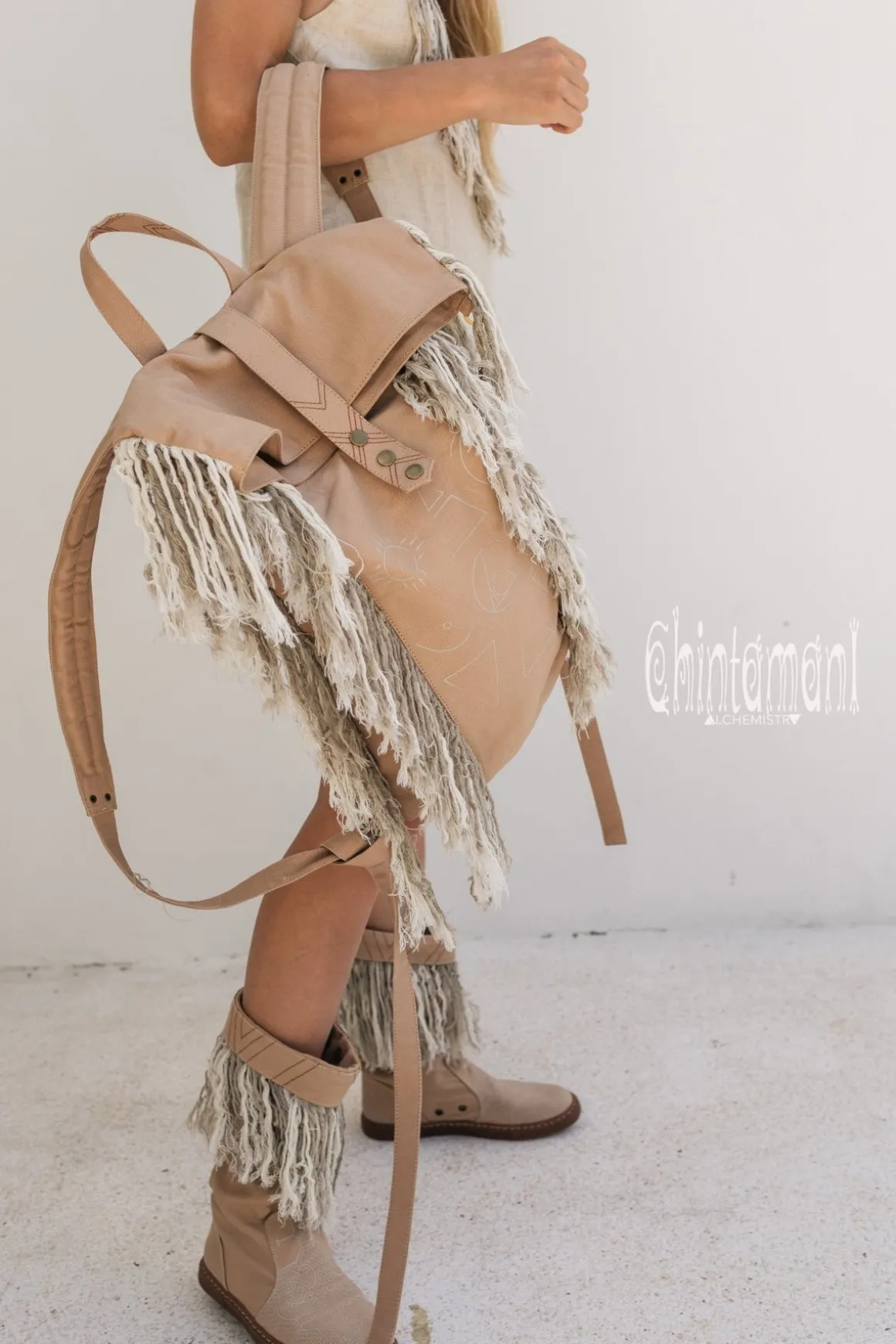 Fringy RollTop Backpack / Beige