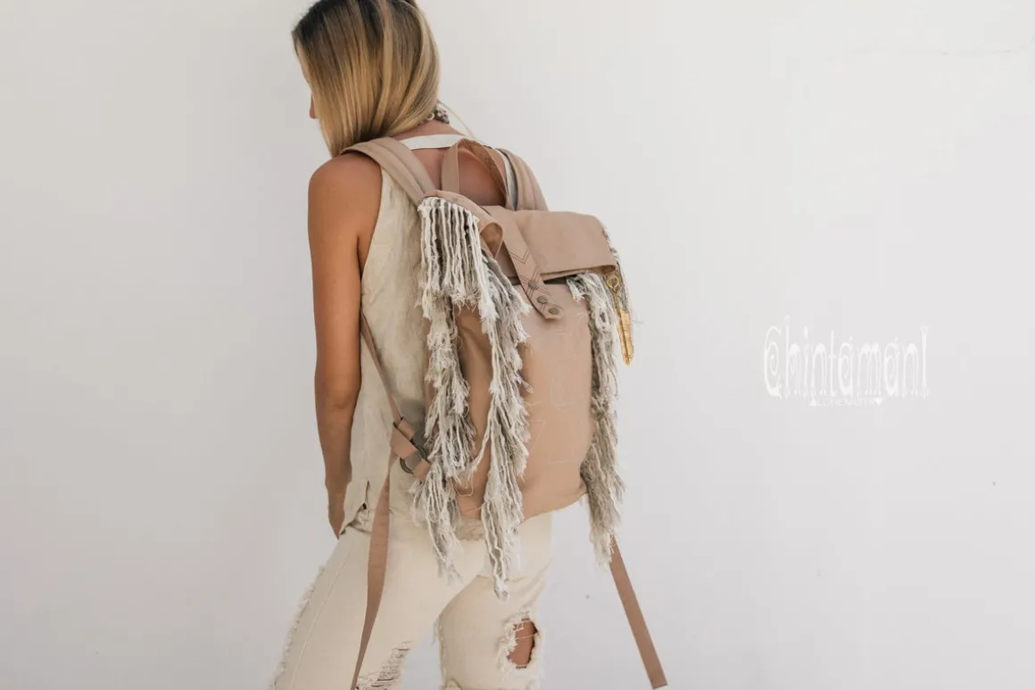 Fringy RollTop Backpack / Beige