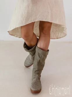 Fringy Tribal Boots / Army Green