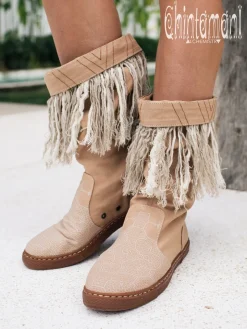 Fringy Tribal Boots / Beige