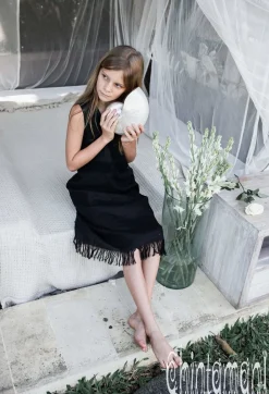 Girls Linen Dress / Black