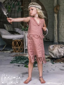 Girls Linen Dress / Dusty Pink