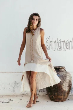 High Low Cotton Dress / Beige